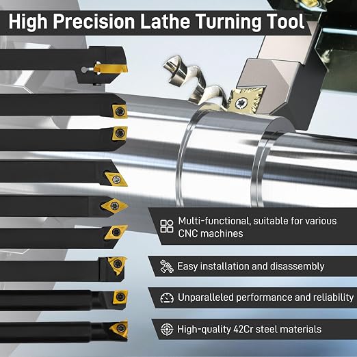Indexable Lathe Turning Tool 27Pcs Kit 1/2'' 12mm Shank, 9Pcs Metal Lathe Tools Holder Set with 18Pcs Inserts, for Turning Grooving Threading Boring, lathe tooling with reverse tool design