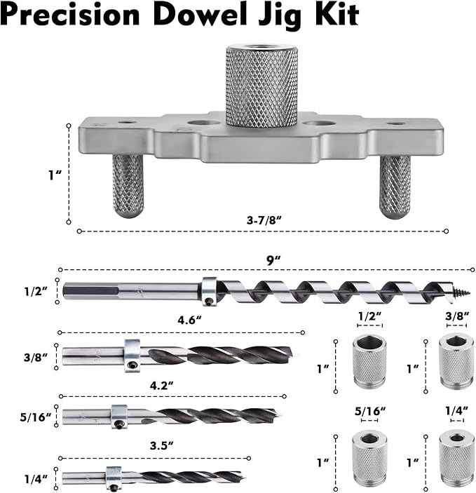 Floating Shelf Bracket Dowel Jig Kit with 1/2" x 9" Drill Bit, Self-centering Scriber 1/4", 5/16", 3/8" Drill Bit for Installing Floating Shelf Hidden Bracket 1/2" X 6", 1/2" X 8"