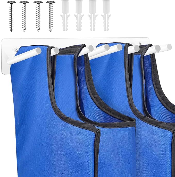 Ecliptica Wall-Mounted X Ray Apron Storage Organizer - 8-Peg Heavy-Duty Hanger Rack 4 Lead Aprons, Durable White Coated Steel Weight Vest Hanger for Hospital, Dental Clinic & Imaging Center