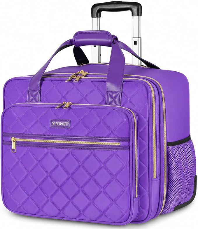 Ytonet Rolling Briefcase for Women, 17.3 Inch Large Rolling Laptop Bag with Wheels, Water Resistant Stylish Overnight Computer Bag for Work Travel College Business Wife Mom Teacher, Purple
