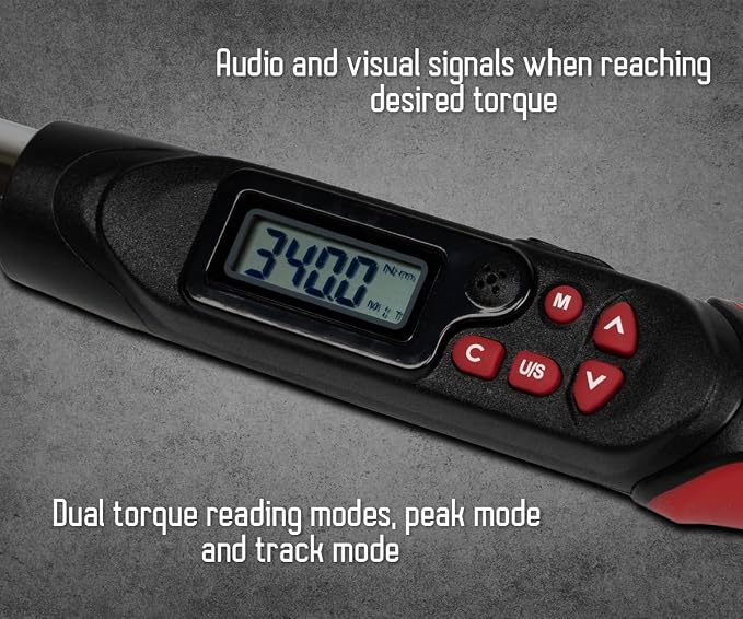 Tapha Tools 1/2 inch Digital Torque Wrench 12.5-250.7 ft-lbs (17-340 N-m) Torque Range ±2% Accuracy, LED and Buzzer Notification, Preset Memory, ISO 6789 Tested and Calibrated