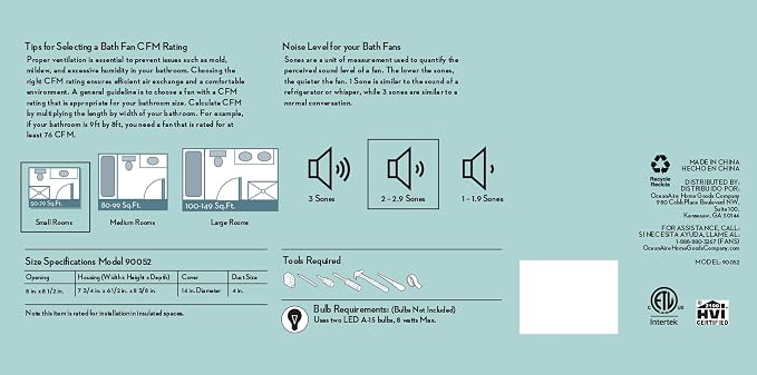 Good Housekeeping Yorkshire (90052) Decorative 80 CFM 2.5 Sones Bathroom Ventilation Exhaust Fan, Satin White