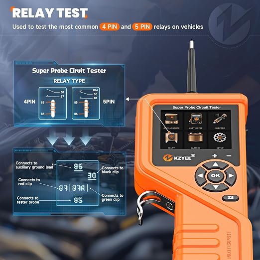 KZYEE KM601 Power Circuit Probe Kit, 12V-24V Automotive Circuit Tester with Fuel Injector, Battery Test, Multimeter, Oscilloscope, Short Circuit Finder, Component Activator, Current Probe, 30FT Cable
