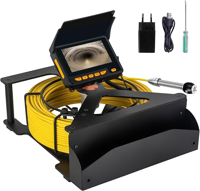 Sewer Camera 50 FT,17MM 32GB JQKJCAM Plumbing Pipe Camera Snake w/ 6 Light | JQKJCAM Duct Drain Sewer Inspection Camera w/ 4.3'' DVR Screen,3.5'' Roller Guide for Plumbing Pipes Clog/Crack (20m/65.6ft)