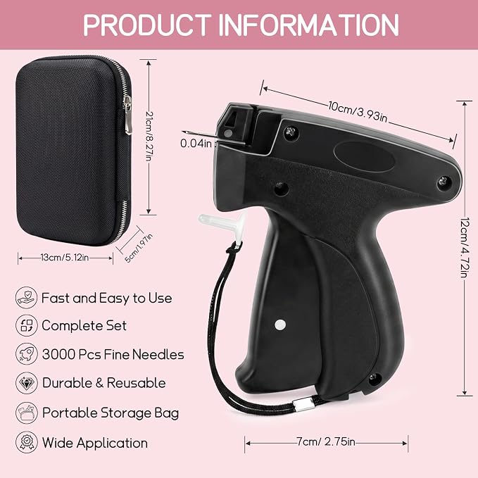Stitch Gun for Clothes Tagging Gun for Clothing Pants Hemming Fixer Includes 6 Needles,1 Storage Case,1000 Black Fasteners,1000 White Fasteners & 1000 Color Fasteners for DIY