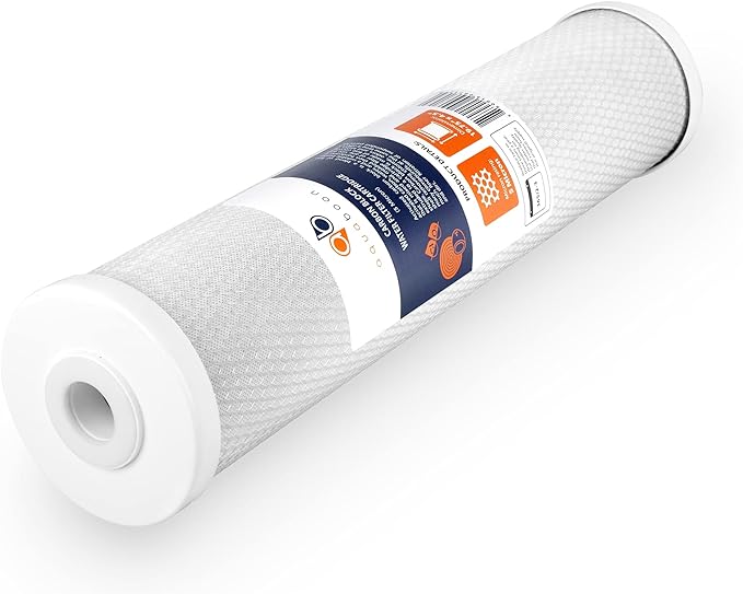 Aquaboon 4,5 x 20 inch Carbon Filter Cartridge - 5 Micron Coconut Shell CTO Big Blue Filter - Whole House Well Water Filtration - Matches DB20P, CTO20BB, Pentek FLOPLUS-20BB, 155312-43 (2 Pack)