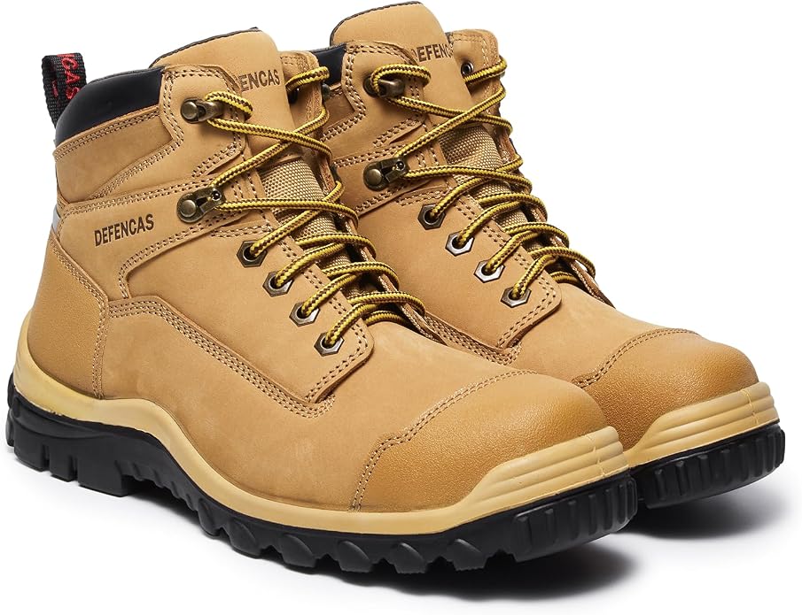 Men’s 6” & 8” Composite Toe Work Boots, Electrical Hazard Safety Boots for Men, Full-Grain Leather Construction Boots, Slip Resistant Rubber Outsole, Removable Memory Foam PU Insole