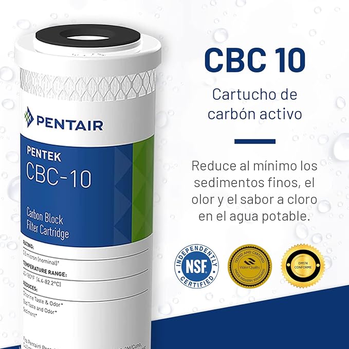 Pentair Pentek CBC-10 Under-the-Counter Carbon_Water Filter, 10-Inch, Carbon Block Cartridge with Bonded Powered Activated Carbon (PAC) Filter, 2.5” x 10”, 0.5 Micron (Pack of 12)