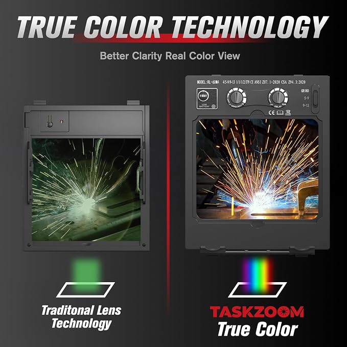 Auto Darkening Welding Helmet True Color 1/1/1/1,Large View 3.94"x3.23",Welding Hood with 4 Arc Sensors,Blue Light + UV/IR Blocking,Wide Shade 4/5-9/9-13 for TIG MIG ARC Welding,Cut and Grind