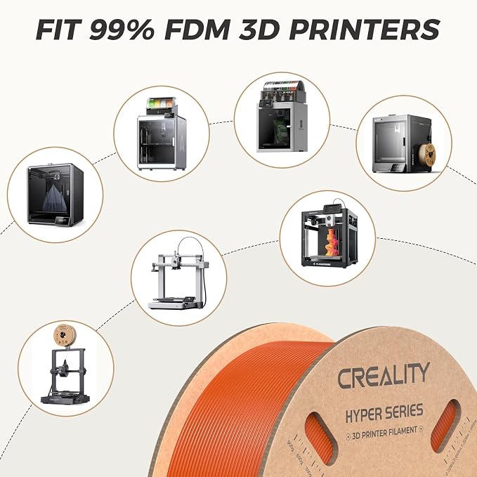 Official CREALITY Hyper PLA Filament 1.75mm, High Speed PLA 30-600mm/s Rapid 3D Printer Filament, Dimensional Accuracy +/-0.02mm, Stronger Toughness, Fit Most FDM 3D Printers，1KG(2.2lbs) Spool Orange