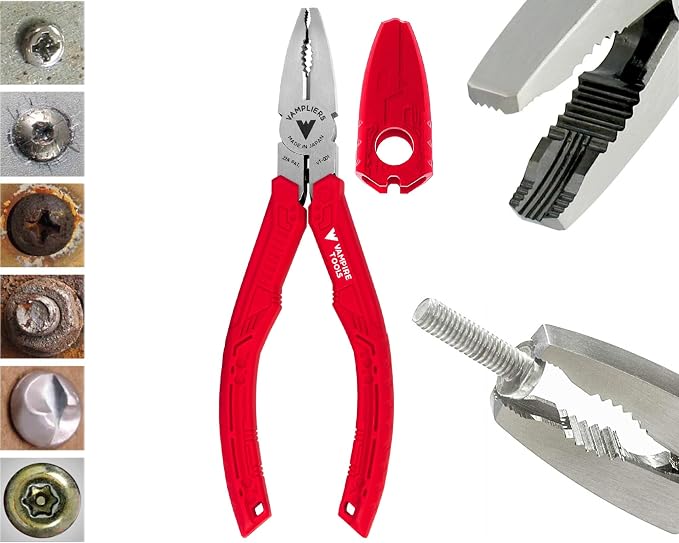 VAMPLIERS 2-Piece Stripped Screw Extractor Kit Made in Japan: 6.25" Screw Removal Pliers + Recessed Screw Extractor. Remove any Rusted/Damaged/Broken or Sunken Screws.