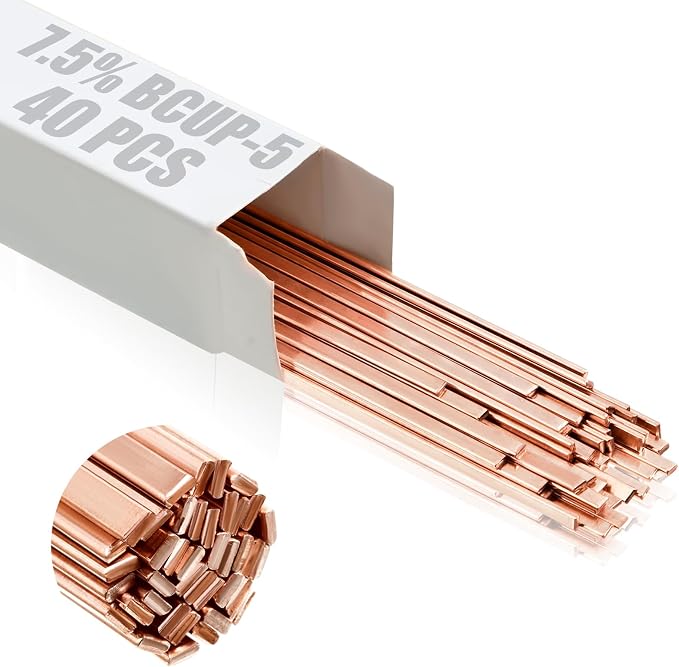 Tandefio 7.5% Silver Brazing Rods AWS BCUP-4 40 Sticks, Silver Solder Flat Welding Rods 0.050"x1/8"x10" for Air Conditioning, Refrigerator, Cold Storage & HVAC Units, Phos Copper Brazing Alloys