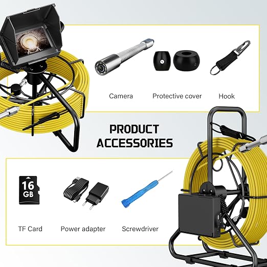Sewer Camera 100ft/30M 4.3" Pipe Drain Inspection Camera DVR Borescope with Lights Waterproof IP68 0.67in/17MM Industrial Endoscope for Home Wall Duct Drain Pipe Plumbing with 16G TF Card (17MM-30M)