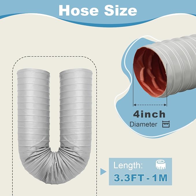 NOWBALL 4in Automotive Air Duct Hose, Length 1 Meter-3.3ft, 4" Silicone Flexible Cooling Ducting, 101mm High Heat Brake Exhaust Hose for Car, Garage, Dryer Air System Gray