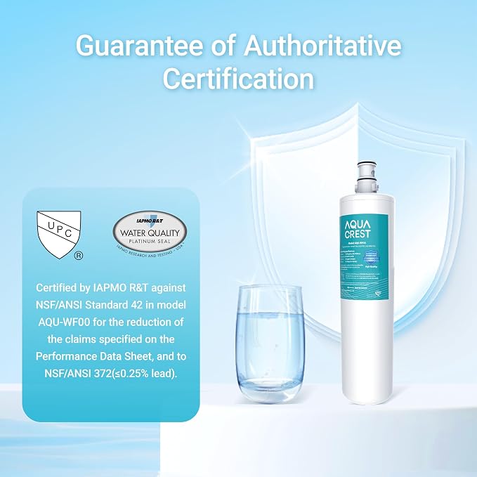 AQUA CREST 3US-PF01 Under Sink Water Filter, Replacement for Advanced Filtrete® 3US-PF01, 3US-MAX-F01 Water Filter, Delta RP78702, Manitowoc K-00337, K-00338, HF20 HF25 HF27, NSF 42 Certified, 3 Pack