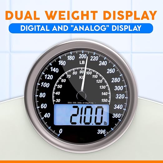 ZENO Hybrid 2-in-1 Analog & Digital Weighing Scale for Body Weight up to 400lbs - Thick Tempered Glass - Extra Large Display - Easy to Read Digital Bathroom Scale - New - Frost White