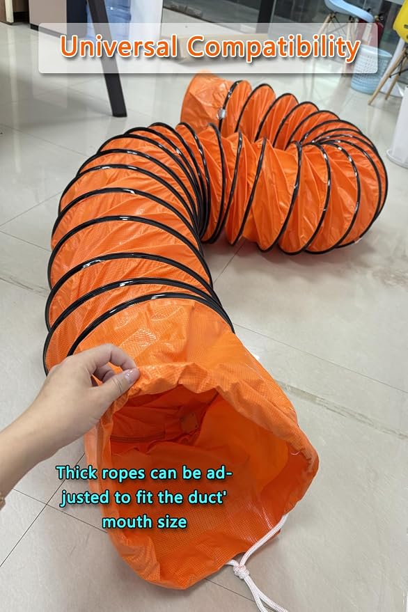 65.6FT PVC Flexible Duct Hose 12 Inch 20m Duct Hosing with Adjustable Rope for Utility Blower Exhaust Fan Ducting Hose Folding Exhaust Duct Easy Storage【12 in*65.6Ft】
