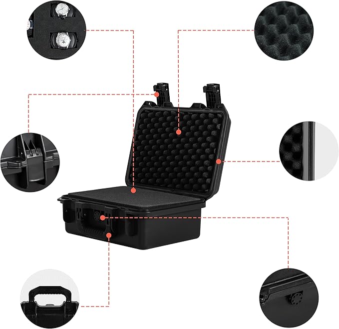MEIJIA Premium Waterproof Hard Camera Case,Hard Case with customizable fit foam,Full Protection with Light&Convenient Design,Elegant Black (14.21"X11.42"X6.50")