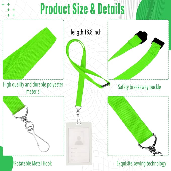 Patelai 60 Pcs Breakaway Lanyards with J Hook Bulk Flat for ID Badges Neck Badge Lanyards Card Nametag Holder Neck Straps (Fluorescent Green)