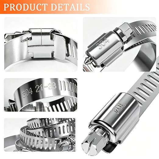 Hose Clamp Assortment 42PCS 304 Stainless Steel Hose Clamp Kit 1/4"–1-1/8" (6-29mm) Worm Gear Hose Clamps Small Hose Clamps for Automotive Radiator Pipe,Plumbing,Fuel Line