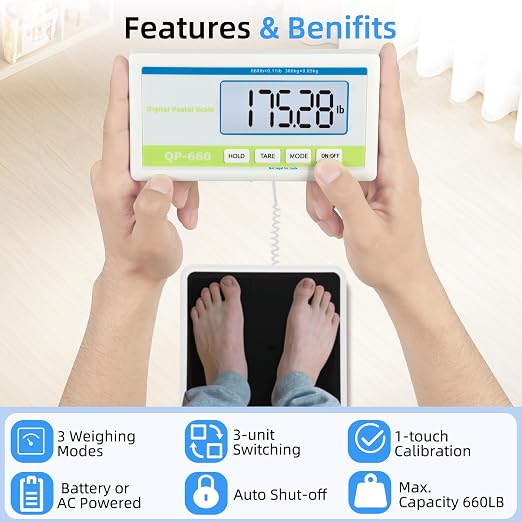 Medical Scale for Body Weight, 660lb Medical Grade Floor Scale | 13x12.6" Extra Wide Platform for Hospital & Physician, Home, Office, Gym, Include AC Adapter & Battery, kg/oz/lb Settings