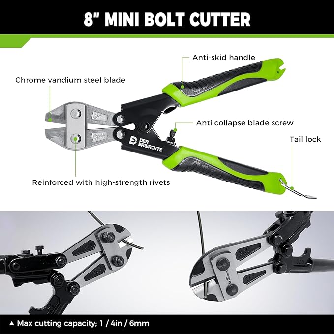 4-Piece Bolt Cutter Pliers Set, 14" Heavy Duty Bolt Cutter, 8" Mini Bolt Cutter, 8" Wire Cable Cutter, 8" Wire Rope Cutter with Carrying Bag, Cr-V Blade for Cutting Locks, Steel Wire, Chains