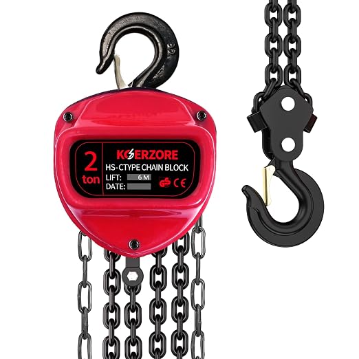 2 Ton Hand Chain Hoist 4400 Lbs Capacity 20ft Lift Manual Come Along Winch with G80 Steel Chain & Dual Hooks for Engine Lift, Warehouses, Automotive, Machinery