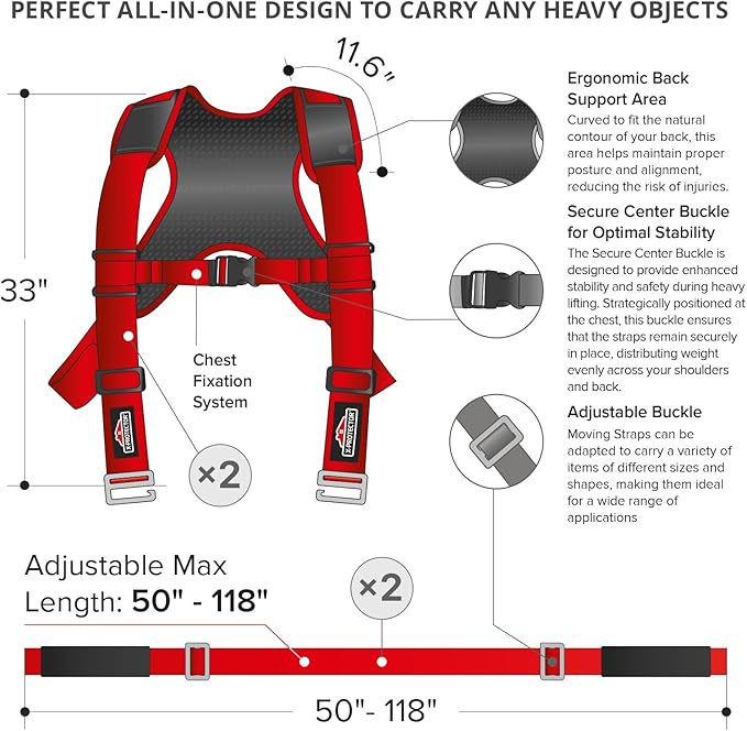 X-Protector Moving Straps - 2 Pairs - Lifting Straps for 2 Movers - Move Furniture Easily and Safely - Perfect for Lifting & Moving Heavy Objects (Adjustable Length 50-118 in)