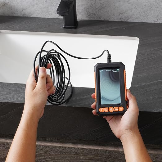 VEVOR Endoscope Camera with Light, Dual Lens Borescope with 49.2FT Semi-Rigid Cable, 4.3" Screen 1080P Inspection Camera, 8 + 1 LED Lights, 4X Zoom, IP67 Waterproof Snake Camera for Auto, Plumbing