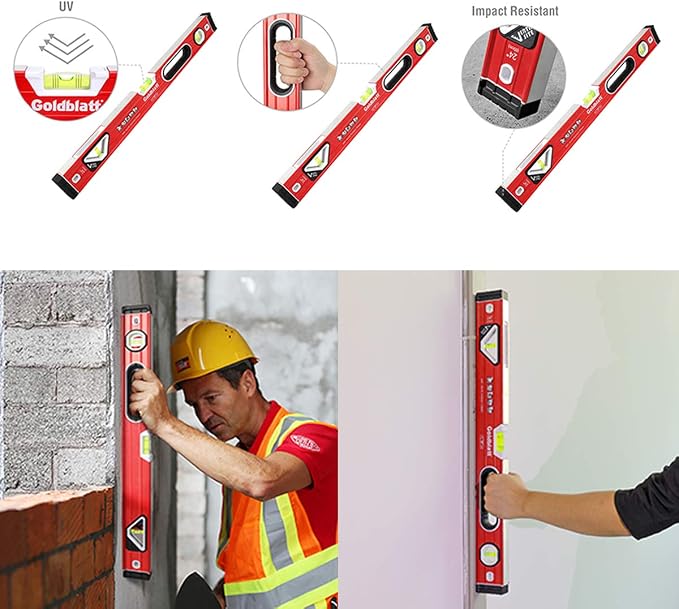 Goldblatt 3-Piece Torpedo Level Set - 9", 24", 48" Spirit Level Included, Aluminum Alloy Construction