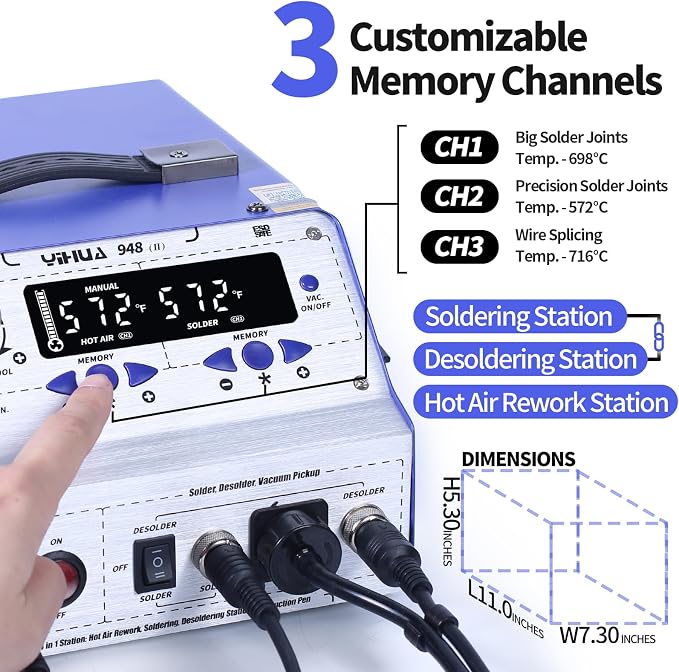 YIHUA 948-II 4 in 1 Hot Air Rework Soldering Iron and Desoldering Suction Tin Gun Station with Suction Pick Up Pen °F /°C