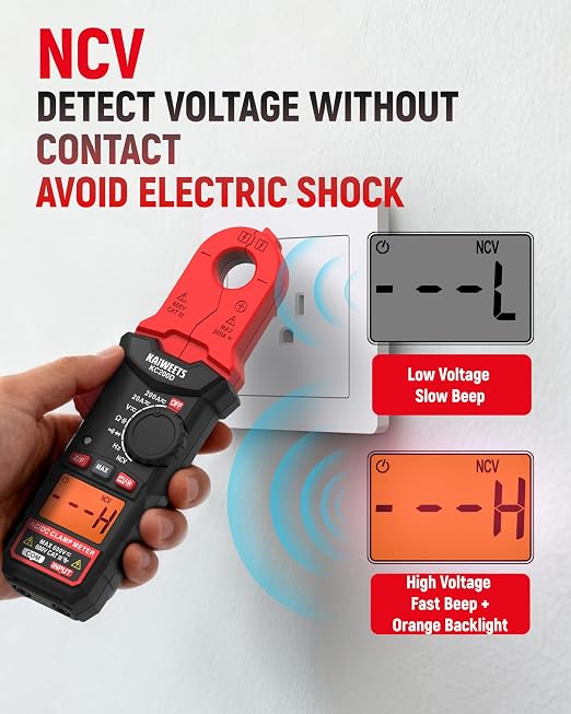 KAIWEETS Digital Clamp Meter with Round Jaw, Automotive Multimeter, NCV, 2000 Counts, Amp Voltmeter, Accuratly Measure AC/DC Current & Volatge, Resistance, Diode, Capacitance, Continuity, Frequency