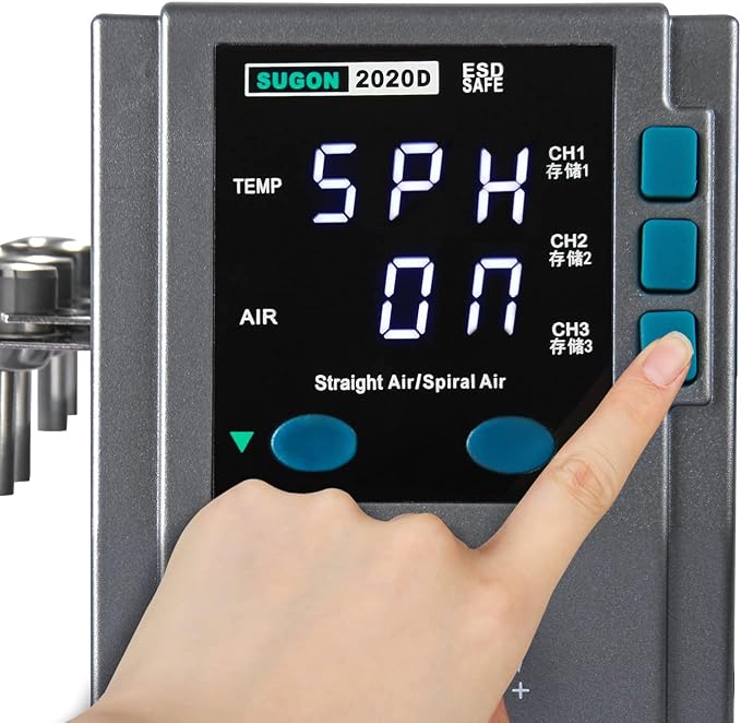 SUGON 2020D Hot Air Rework Station 700W High Power, Temp 212°F-932°F Fast Heating, ℉/℃,3 Memory Storage, Automatic Sleep,110V Hot Air Gun Station with Quick Change Nozzle Bracket and 5 Nozzles