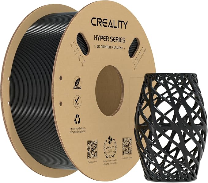 Creality Hyper PETG Filament 1.75mm, High-Speed PETG for 30–600mm/s Printing, Low Stringing, Strong Layer Adhesion, +/- 0.03mm Accuracy,Fits for Most FDM 3D Printers(Black)