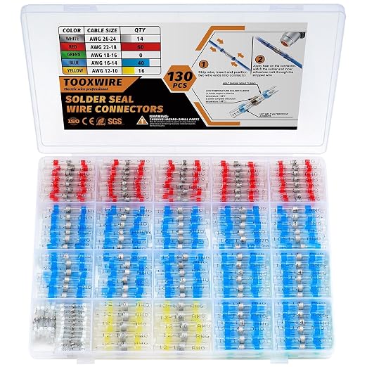 131PCS Solder Seal Wire Connectors, Heat Shrink Wire Connectors Kit, Waterproof Heat Shrink Butt Connectors for Marine Automotive Boat Truck RV Wiring, AWG 26-10, 4 Sizes