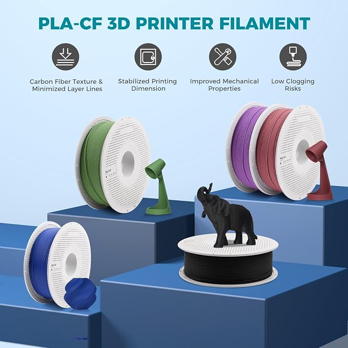 ENOMAKER Bamboo Lab PLA-CF Carbon 3D Printer Filament - Lava Gray 14101, 1.75mm 1kg with Reusable Spool,Carbon Fiber PLA Reinforced 3D Printing Filament, RFID Smart Print, AMS & AMS Lite Consumables