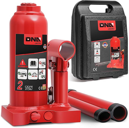 DNA Motoring 2 tons / 4409 lbs Lifting Automotive Welded Hydraulic Bottle Jack for Repair Vehicle, Pickup, Truck, w/Manual Handle, Red, TOOLS-00346