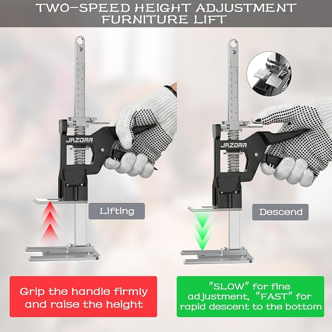 2Pcs Metal Labor Saving Arm Jack, 440LBS Furniture Lifting Tool, Furniture Jack Adjustable Height Support for Door Installation, Tile Laying, Cabinet Lifting & Window Positioning