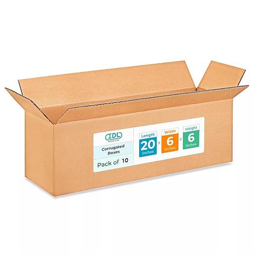 Long Shipping & Moving Boxes 20x6x6 inches (10-Pack) - Extra Strength 200 lb vs Regular - USA-Made Corrugated Strong Boxes for Packaging Moving - Cardboard Packing Box for Moving by IDL Packaging