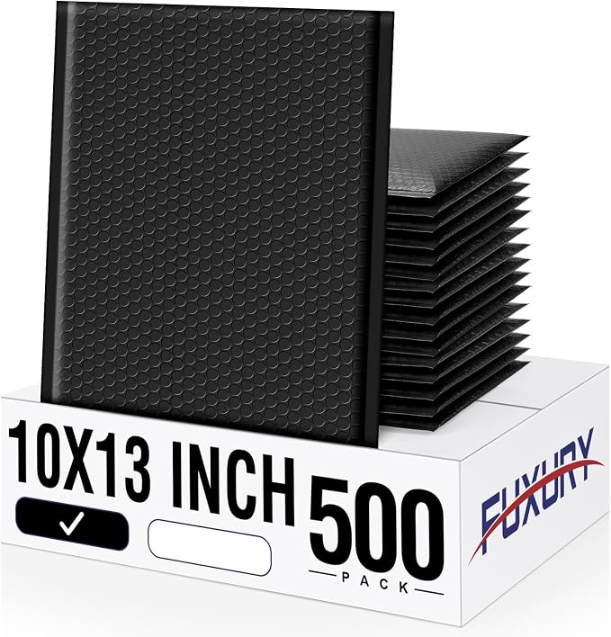 Fuxury Bubble Mailers 10x13 Inch Black 500 Pack Bulk Padded Envelopes Thick Mailing Envelopes Bubble Opaque Padded Mailers Shipping Bags for Mailing Book Makeup Small Business