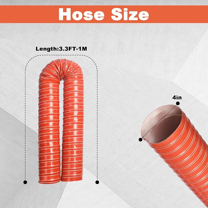 NOWBALL 4in Automotive Air Duct Hose, Length 1 Meter-3.3ft, 4" Silicone Flexible Cooling Ducting, 101mm High Heat Brake Exhaust Hose for Car, Garage, Dryer Air System