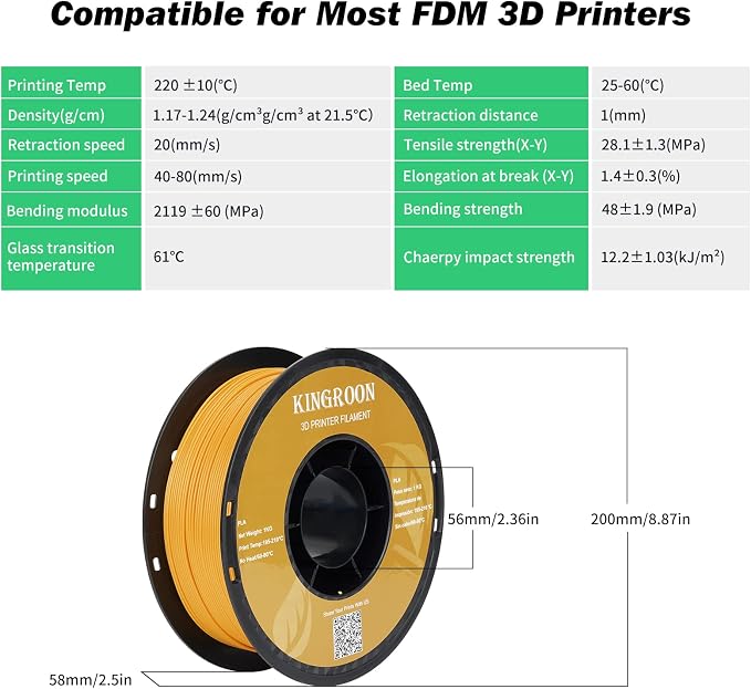 Kingroon PLA 3D Printer Filament,10 Rolls, Dimensional Accuracy +/- 0.03 mm, 10kg Spool(22lbs),1.75 mm,Skin