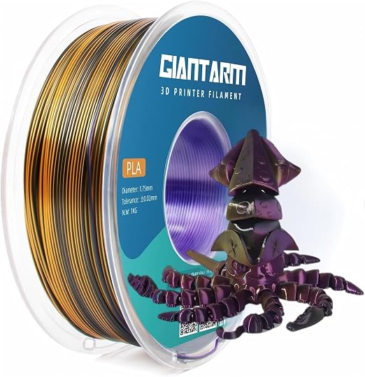 GIANTARM Silk PLA 3D Printer Filament, Tri-Color 3D Printing PLA Filament 1.75mm, Shiny Silk PLA, Dimensional Accuracy +/- 0.03 mm, 1kg/2.2lbs (Purple+Gold+Black)
