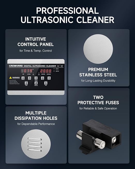 CREWORKS 30L Digital Ultrasonic Cleaner with Degas Gentle Modes, 7.9 gal. Ultrasonic Cleaning Machine, 600W Professional Ultrasound Cleaner with 600W Heater & 30 min Timer for Auto Machine Parts Tools