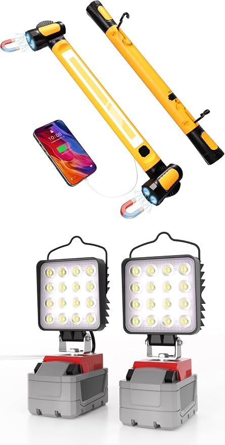 LANKA Bundle to Save -3200LM Magnetic Light Yelow+2 Pcs 90W Cordless LED Work Light for Milwaukee m18 18v Battery,6000mAh Rechargeable Underhood Light with Hooks