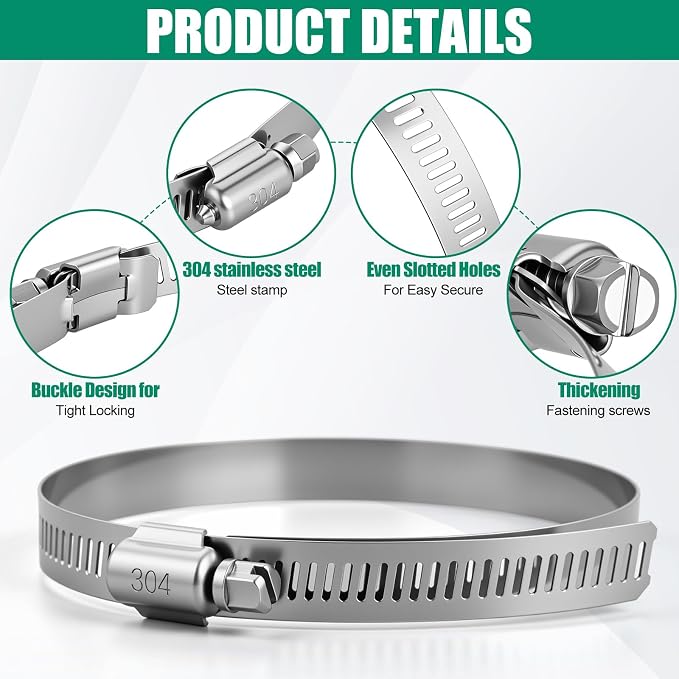 Zhengmy 50 Pack 2.5 Inch Stainless Steel Hose Clamps Adjustable 1-13/16" to 2-3/4" 46-70 mm Worm Gear Clamps Duct Clamp for Automotive Fuel Line Air Duct Dryer Vent Plumbing Industrial Use