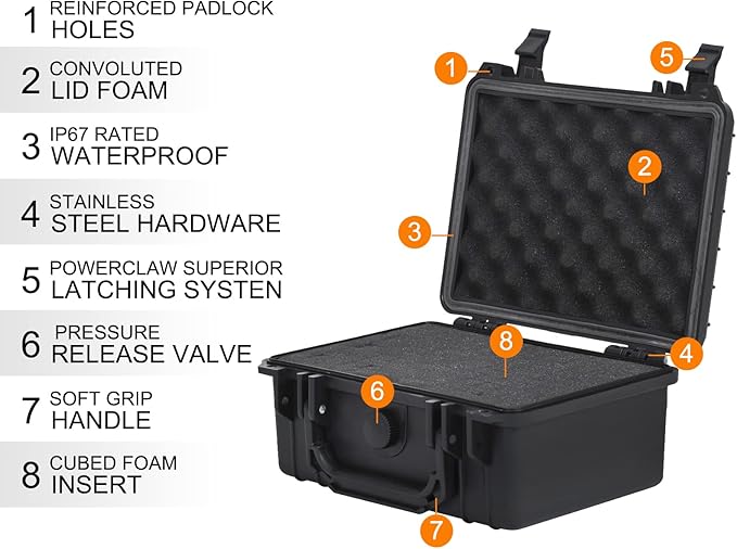 MEIJIA Portable All Weather IP67 Waterproof Protective Case,Hard Camera Case,Dry Case with Customized Foam,Fit Use of Drones,Camera,Equipments,Elegant Black (9.17inch x 7.56inch x4.33inch)