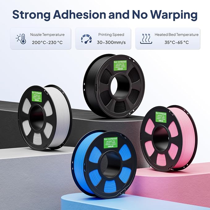 PLA+ 2.0 Filament 1.75mm, Stronger Toughness 3D Printer Filament, White Grey 2KG, Upgrade PLA Plus 3D Printer Filament, High Speed PLA+ Filament for Most FDM 3D Drucker