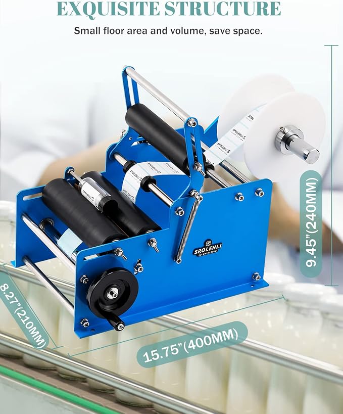 Bottle Labeling Machine with Swing Arm, Manual Round Bottle Labeler Label Applicator Adjustable Self-Adhesive Labeling Machine for φ0.6-4.7” Cylinder (with Pressing bar)