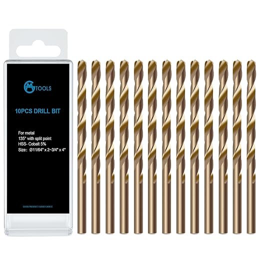 GMTOOLS 11/64inch Cobalt Drill Bits, M35 HSS, 135 Degree Tip, Jobber Length Twist Drill Bit Set for Hard Metal, Stainless Steel, Cast Iron, Wood and Plastic, with Storage Case, Pack of 13